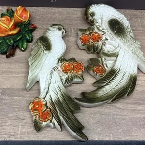 Vintage Chalkware Parrots & Roses. Light chipping