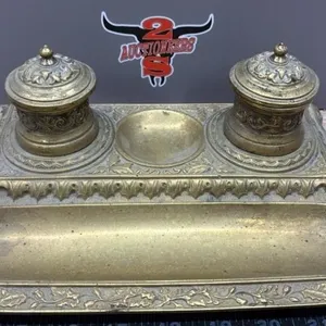 Vintage Brass Inkwell/Pen Holder Set.