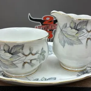 Royal Albert Silver Maple Cream, Sugar & Tray.