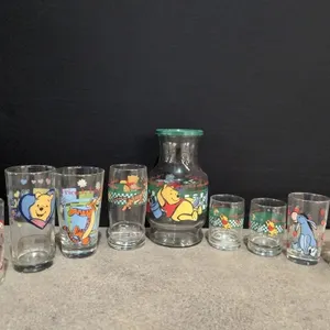 Vintage Winnie the Pooh drinking glasses and jars