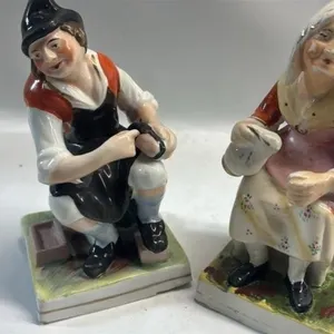 Antique Staffordshire Handpainted Man & Woman