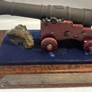 Vintage Cannon & Rock Display on Oak wood base