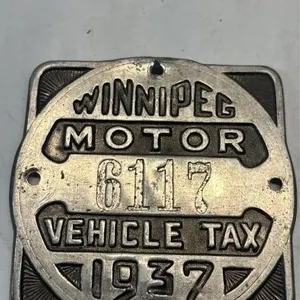 1937 Manitoba Motor Vehicle Tax License Plate