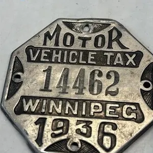 1936 Manitoba Motor Vehicle Tax License Plate