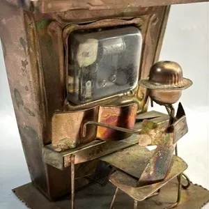 Vintage Brutalist Brass music box piano playing at