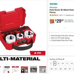 Milwaukee 8-Piece Bi-Metal Hole Saw Kit