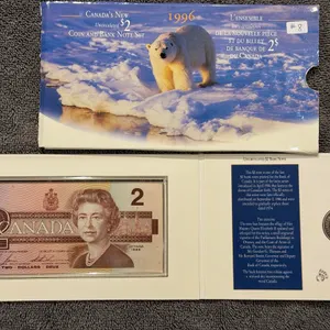 1996 Cdn UNC $2 Polar Bear Coin and Bank Note Set