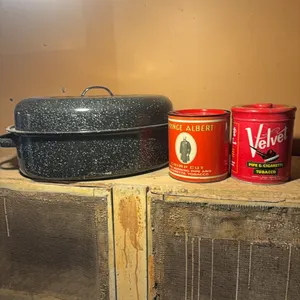 ENAMEL ROASTER-2 TOBACCO TINS