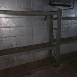 6' Section of metal warehouse racking with particle board decks and 3" cross bars, 1½'Dx6'H