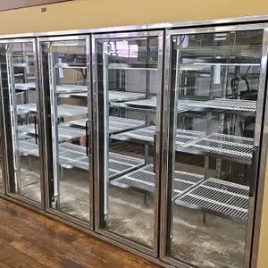 14½' Chrome metal dairy cooler door frame with (6) doors and built in metal gravity racks and LED lighting