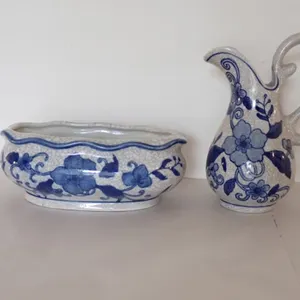 Blue & White  Ceramic Pitcher & Basin