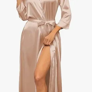 Ekouaer XXL Women's Silk Satin Bridesmaid Robe in Soft Gold