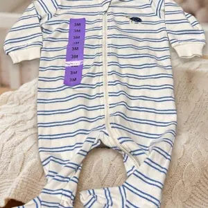 Pekkle Infant Sleeper Pajamas, Size 3M, White and Blue Stripes