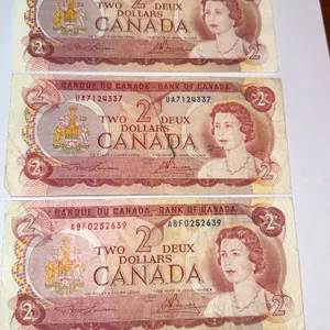 3 Canadian $2 Banknotes 1974