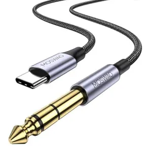 Moswag USB-C to 6.35mm Audio Cable, Gray Braided Design