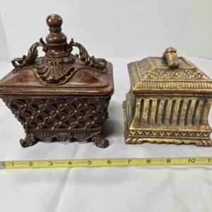 2 decorative boxes, 1 w/artificial maple leaves