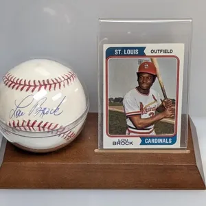 Lou Brock Baseball Card and Auto Baseball w Stand