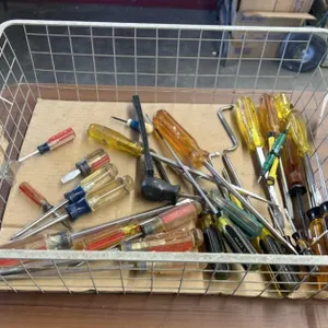 Wire Basket w/Assorted Screw Drivers