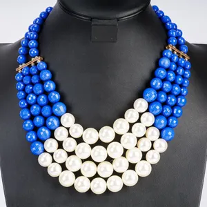 Beautiful Blue and White Simulated Pearl Bib Necklace
