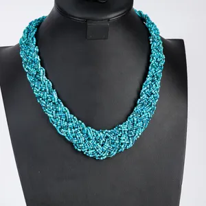 Beaded Turquoise and Silver Tone Style Fashion Necklace
