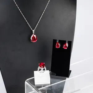 Lovely Sterling Silver Matching Ring, Pendant and Earring Set with Red Stone