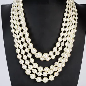 Simulated Pearl Five Stranded Classic Necklace