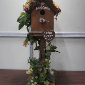 decorative wooden birdhouse display