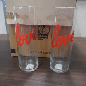 Libbey Glasswares 10-inch Cylinder "Love" Vases