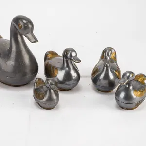 Set of 5 Peweter and Brass Duck Trinket Boxes