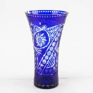 Vintage Bohemian Cobalt Blue Cut to Clear Crystal Vase.