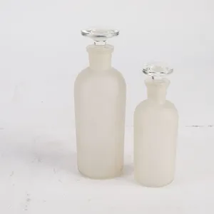 Pair of Frosted Glass Apothecary Bottles with Stoppers