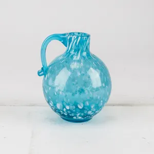 Vintage Handblown Teal Speckled Glass Pitcher Vase.