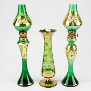 Vintage Bohemian Czech Green Glass