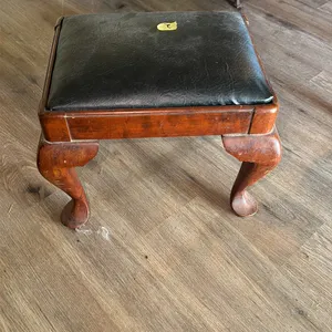 Wooden Footstool with Leather