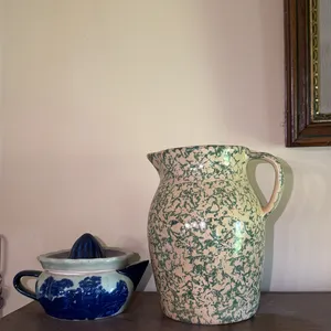 Green Spatterware Pitcher marked Robinson
