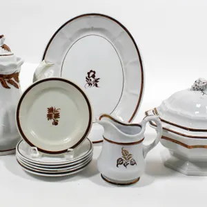 FORSTER TUNSTALL SERVING WARE WITH TEAPOT AND PLATTER.