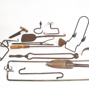 WROUGHT IRON ITEMS WITH WOODEN DETAILS.