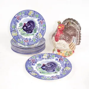 TURKEY TUREEN WITH WOODS BURSLEM TURKEY PLATES.