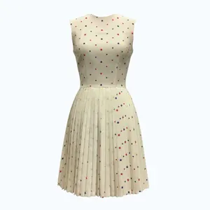 Vintage Sleeveless White Dress With Red and Blue Star Pattern and Pleated Skirt