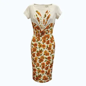 Vintage Parnes Feinstein Original Floral Dress with Rhinestone Accents, Style 352, Size 12 NOS