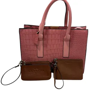 CUTE Pink Croc-Embossed Tote with Two "COACH" Leather Wristlets