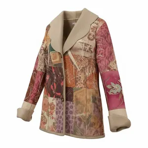Women's Patchwork-Style Jacket With Velvet Accents