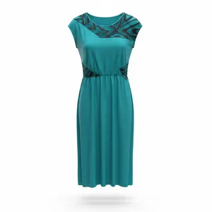 Bay Trading One-Size Teal Rayon Dress with Black Lace Accents NOS