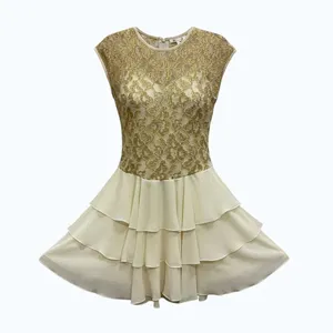 Vintage Late Edition Women’s Size 12 Dress with Gold Lace and Tiered Skirt Made in USA
