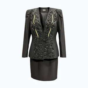 Vintage R & M Richards Black Embellished Jacket and Top Set, Size 10 NOS