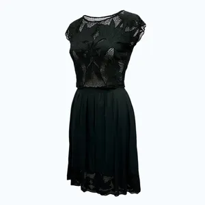 Vintage Black Bali Emerald Design Two-Piece Rayon Dress with Lace Details