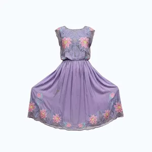Vintage Purple Crochet and Embroidered Floral Dress