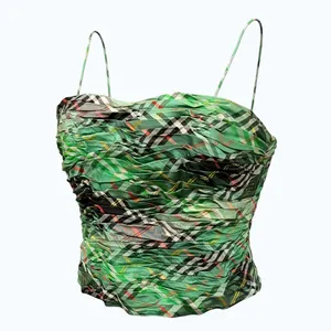 NEW Marisa Baratelli Green Plaid Silk Bustier Top with Bow Accent