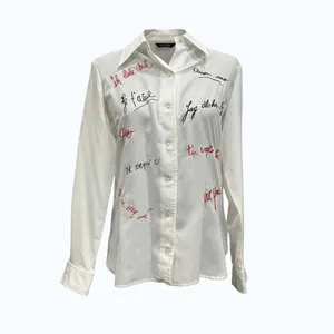 Vintage Henry Couture Women’s Embroidered Shirt with Multilingual Love Phrases