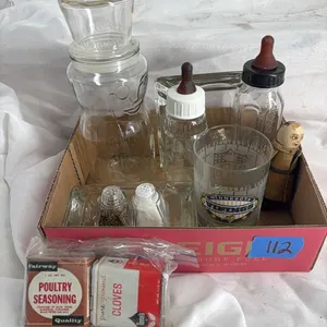 PEANUT JAR-SPICES-BOTTLES-ASHTRAY-MISC